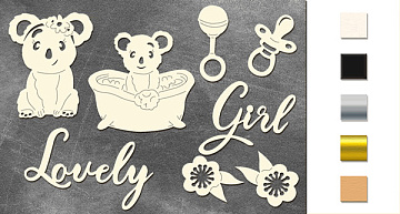 Chipboard embellishments set, "Puffy Fluffy Girl" #210