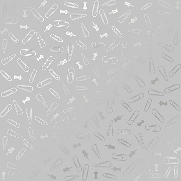 Sheet of single-sided paper embossed with silver foil, pattern Silver Drawing pins and paperclips, color Gray 12"x12" 