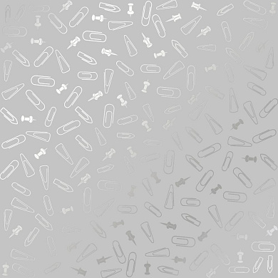 лист односторонней бумаги с серебряным тиснением, дизайн silver drawing pins and paperclips, gray, 30,5см х 30,5см