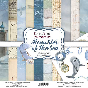 Double-sided scrapbooking paper set Memories of the sea 8"x8", 10 sheets