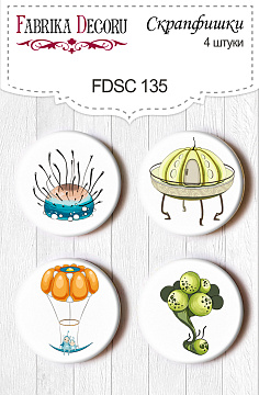 Set mit 4 Flair-Buttons zum Scrapbooking von "Abenteuer Weltraum 1" #135