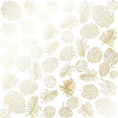 лист односторонней бумаги с фольгированием, дизайн golden tropical leaves white, 30,5см х 30,5см