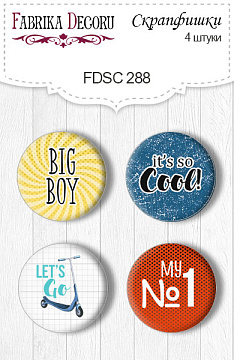 Set of 4pcs flair buttons for scrabooking "Cool Teens" EN #288