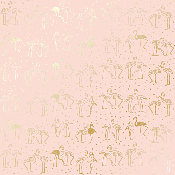 Sheet of single-sided paper with gold foil embossing, pattern Golden Flamingo Peach, 12"x12"