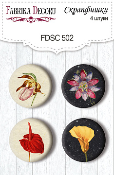 Set mit 4 Flair-Buttons für Scrapbooking Botanik exotisch #502