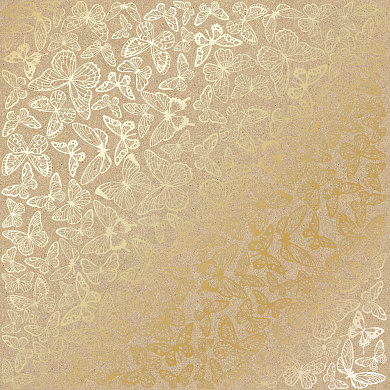 лист односторонней бумаги с фольгированием, дизайн golden butterflies kraft, 30,5см х 30,5см