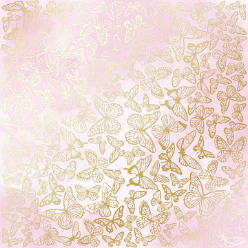 Sheet of single-sided paper with gold foil embossing, pattern "Golden Butterflies, color Pink shabby watercolor