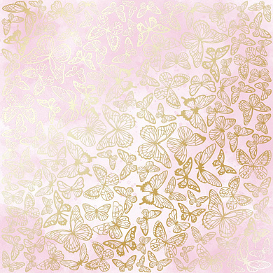 лист односторонней бумаги с фольгированием, дизайн golden butterflies, color pink shabby watercolor, 30,5см х 30,5см