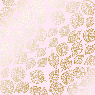 Sheet of single-sided paper with gold foil embossing, pattern Golden Delicate Leaves Light pink, 12"x12"