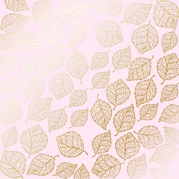 Blatt aus einseitigem Papier mit Goldfolienprägung, Muster Golden Delicate Leaves Light Pink, 12"x12"