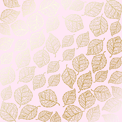 лист односторонней бумаги с фольгированием, дизайн golden delicate leaves light pink, 30,5см х 30,5см