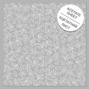 Acetate sheet with white pattern White Rose leaves 12"x12"
