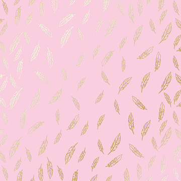 Sheet of single-sided paper with gold foil embossing, pattern Golden Feather Pink, 12"x12"