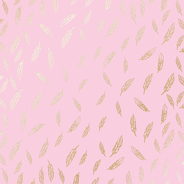 Sheet of single-sided paper with gold foil embossing, pattern Golden Feather Pink, 12"x12"