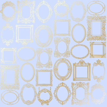 Sheet of single-sided paper with gold foil embossing, pattern "Golden Frames Purple"