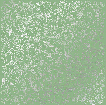 Sheet of single-sided paper embossed with silver foil, pattern Silver Rose leaves, color Avocado 12"x12" 