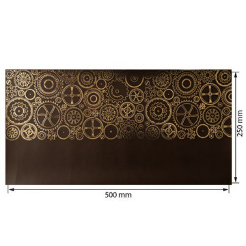 Piece of PU leather for bookbinding with gold pattern Golden Gears Chocolate, 50cm x 25cm - 2
