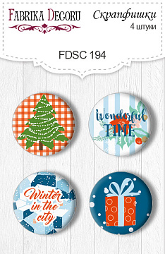 Set of 4pcs flair buttons for scrabooking "Winter in the city 2" EN #194