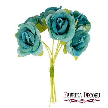 Rose flowers, color Turquoise, 6pcs