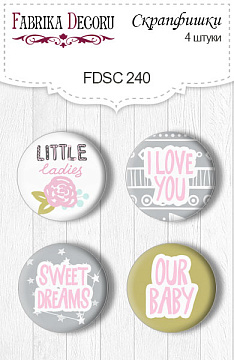 Set of 4pcs flair buttons for scrabooking "Scandi Baby Girl" EN #240
