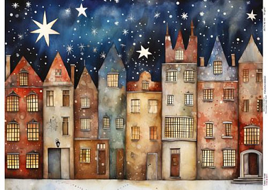 Decoupage Card Cozy houses-16, #0933, 29.7x42cm