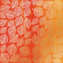 Sheet of single-sided paper with gold foil embossing, pattern Golden Delicate Leaves, color Yellow-orange aquarelle, 12"x12"