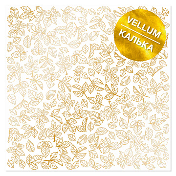 Gold foil vellum sheet, pattern Golden Rose leaves 12"x12"