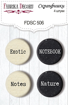 Set mit 4 Flair-Buttons für Scrapbooking Botanik exotisch EN #506