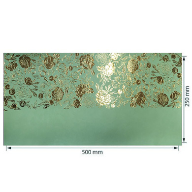отрез кожзама с тиснением золотой фольгой, дизайн golden peony passion, color mint, 50см х 25см - 2