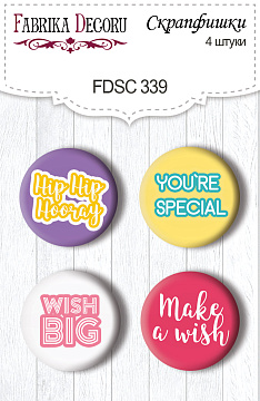 Set mit 4 Flair-Buttons zum Scrapbooking „Sweet Birthday“ EN #339