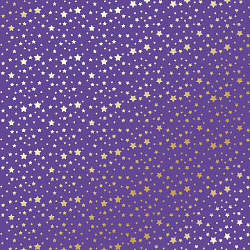 Sheet of single-sided paper with gold foil embossing, pattern Golden stars, color Lavender, 12"x12"