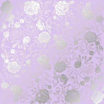 Sheet of single-sided paper embossed with silver foil, pattern Silver Peony Passion Purple 12"x12" 