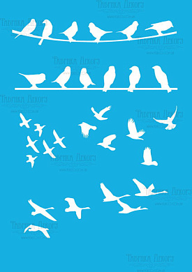 трафарет многоразовый 15x20см птицы на проводе #092 фабрика декору