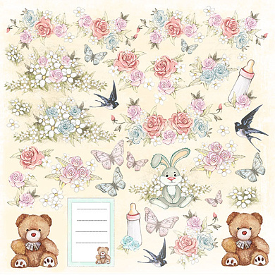 Лист с картинками для вырезания Baby shabby 30,5х30,5 см