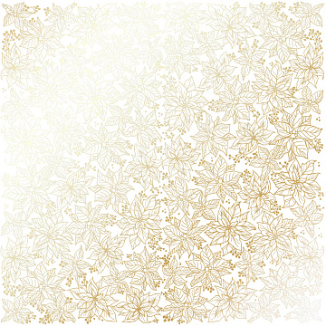 Sheet of single-sided paper with gold foil embossing, pattern Golden Poinsettia White, 12"x12"