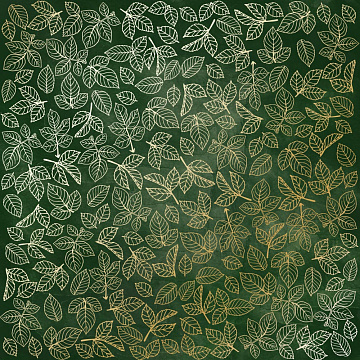 Sheet of single-sided paper with gold foil embossing, pattern "Golden Rose leaves, color Dark green aquarelle"