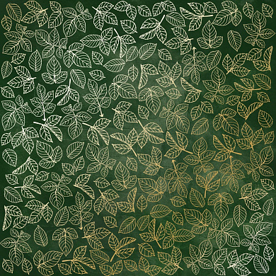 лист односторонней бумаги с фольгированием, дизайн golden rose leaves dark green aquarelle, 30,5см х 30,5см