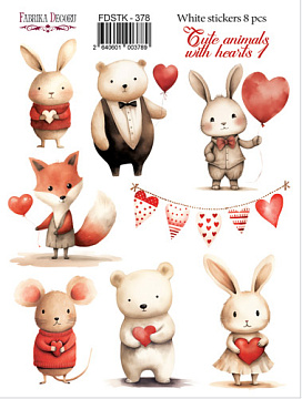 Set of stickers 8 pcs, Cute animals with hearts 1, #378