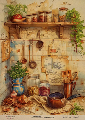 декупажная карта на крафт бумаге 21x29,7см, "ботаника винтаж", #0031 фабрика декору