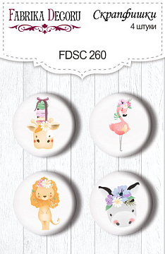 Set of 4pcs flair buttons for scrabooking "Summer holiday - Animals" #260
