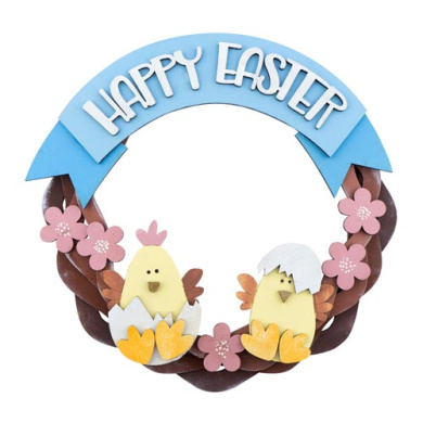 diy wooden coloring set, easter wreath with birds and "happy easter" inscription, #014 - 2