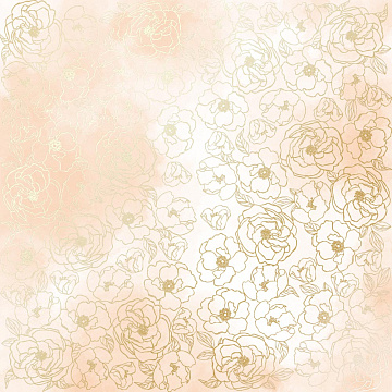 Sheet of single-sided paper with gold foil embossing, pattern Golden Pion, color Beige watercolor, 12"x12"