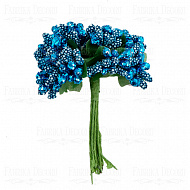Set of decorative sprigs Blue with glitter 12pcs