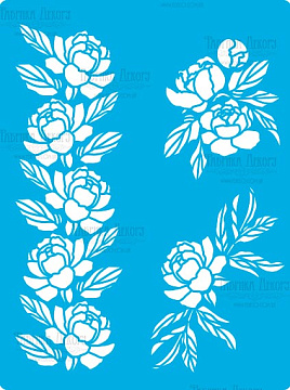 Stencil reusable, 15x20cm  Peonies border, #416