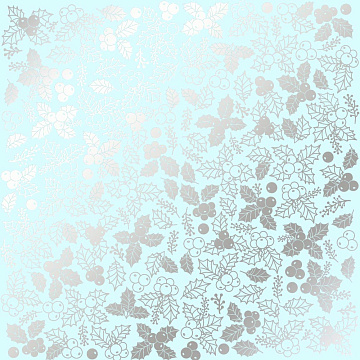 Sheet of single-sided paper embossed with silver foil, pattern Silver Winterberries Mint 12"x12" 