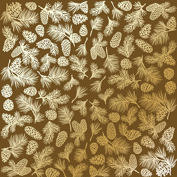 Sheet of single-sided paper with gold foil embossing, pattern "Golden Pine cones Milk chocolate"