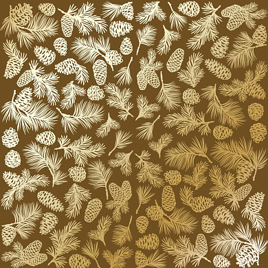 лист односторонней бумаги с фольгированием, дизайн golden pine cones milk chocolate, 30,5см х 30,5см