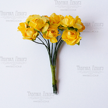 Bouquet of small rose flowers, color  Yellow, 12pcs
