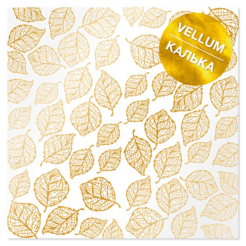 Gold foil vellum sheet, pattern Golden Leaves 29.7cm x 30.5cm