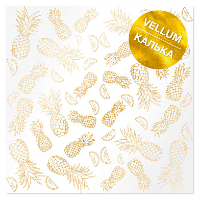 лист кальки (веллум) с золотым узором golden pineapple 29.7cm x 30.5cm